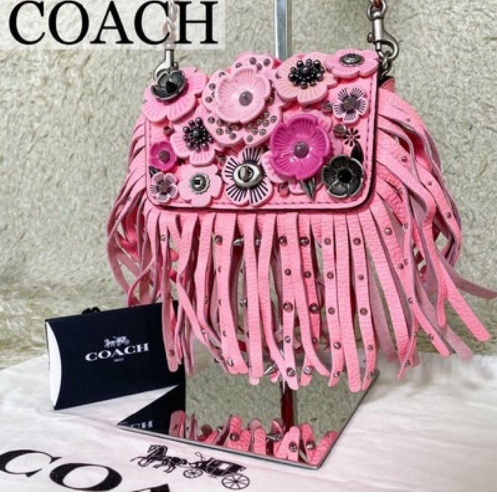 Coach 1941 Dinky 15 Wild Tea Rose Fringe Crossbody Bag NWT Ltd Ed Pink Leather - Picture 1 of 16